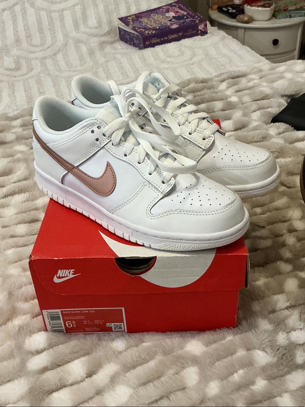 Nike Dunk Low-Top Sneakers with Rose Gold Swoosh